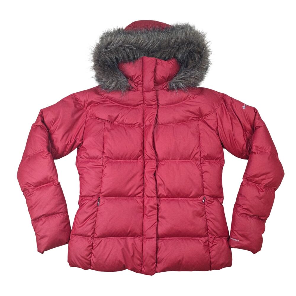 Columbia Mercury Maven II Down Jacket Womens L Red Fur Hood Puffer Coat
